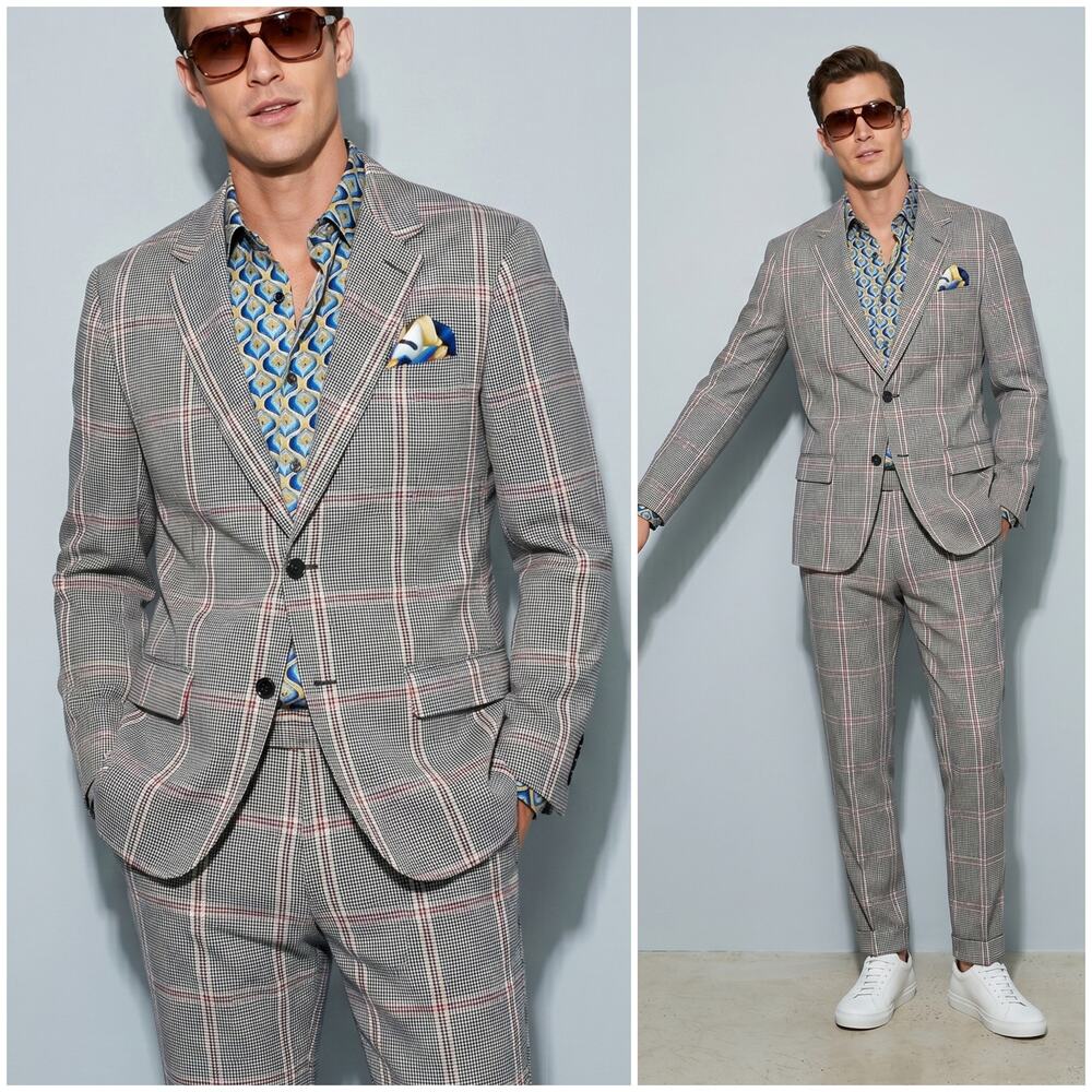 MR TURK Men's KENNEDY 2-Piece Suit Blazer & Pants Gray Plaid Check 42R